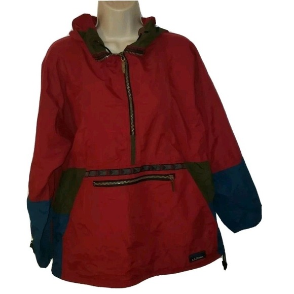 L.L. Bean Jackets & Blazers - Vtg  LL Bean Anorak Windbreaker Pullover Hooded Jacket Aztec Wine Women's‎ M USA